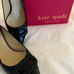 Kate Spade black “Lizard” kitten heel shoe